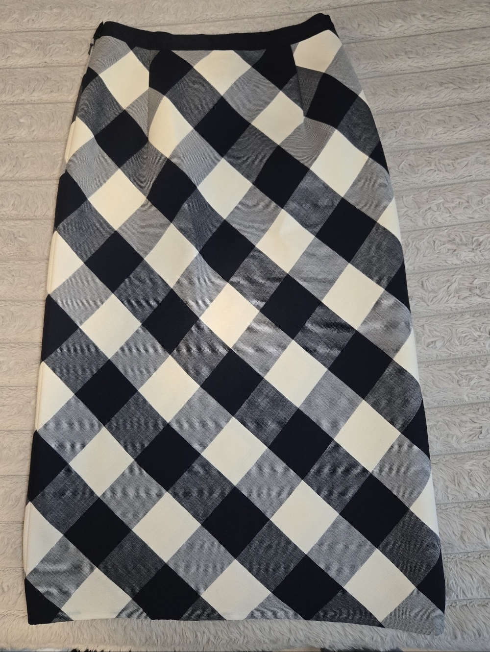 Oscar de la Renta navy/white gingham skirt Midi Wool Sz 0 - Picture 3 of 9